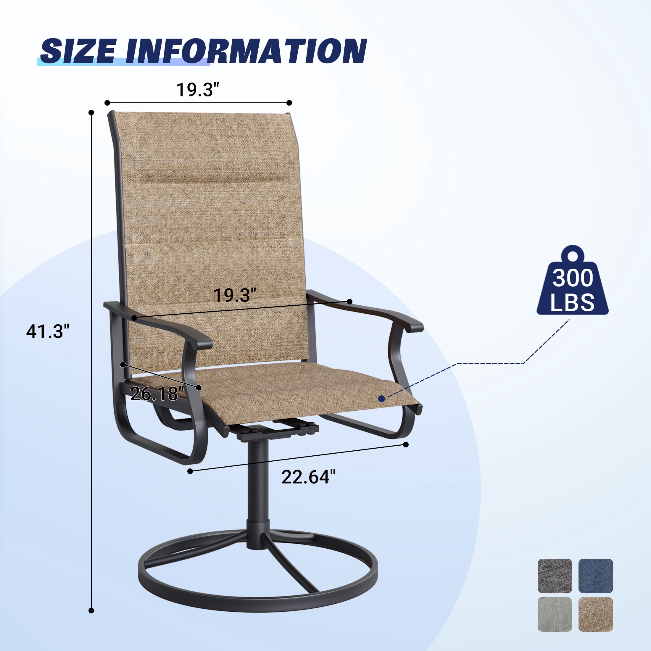 Techmilly Patio Swivel Chairs Set of 2, Outdoor Dining Chairs High Back, Padded All Weather Breathable Textilene Outside Furniture Chair , Grey White