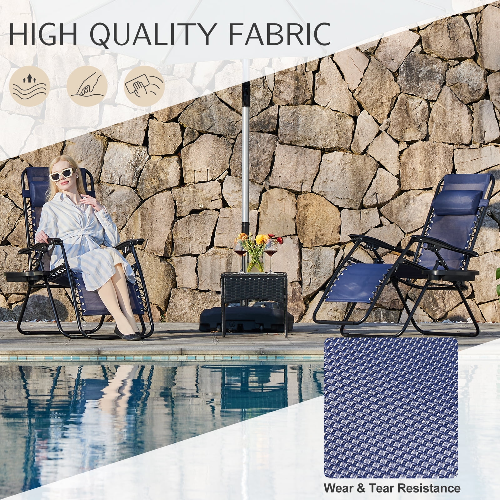 MAYEERTY Set of 2 Zero Gravity Chair Outdoor Lounge Chair，Suitable for Beach Terrace Pool Patio, Blue
