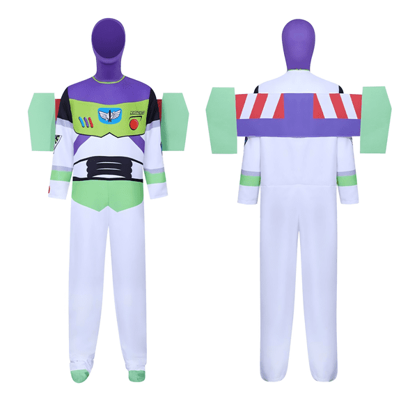 Outer Space Ranger Costume Jumpsuit with Wings Hood Foot Covers Adult Galactic Soldier Halloween Fancy Dress Party Cosplay Outfit