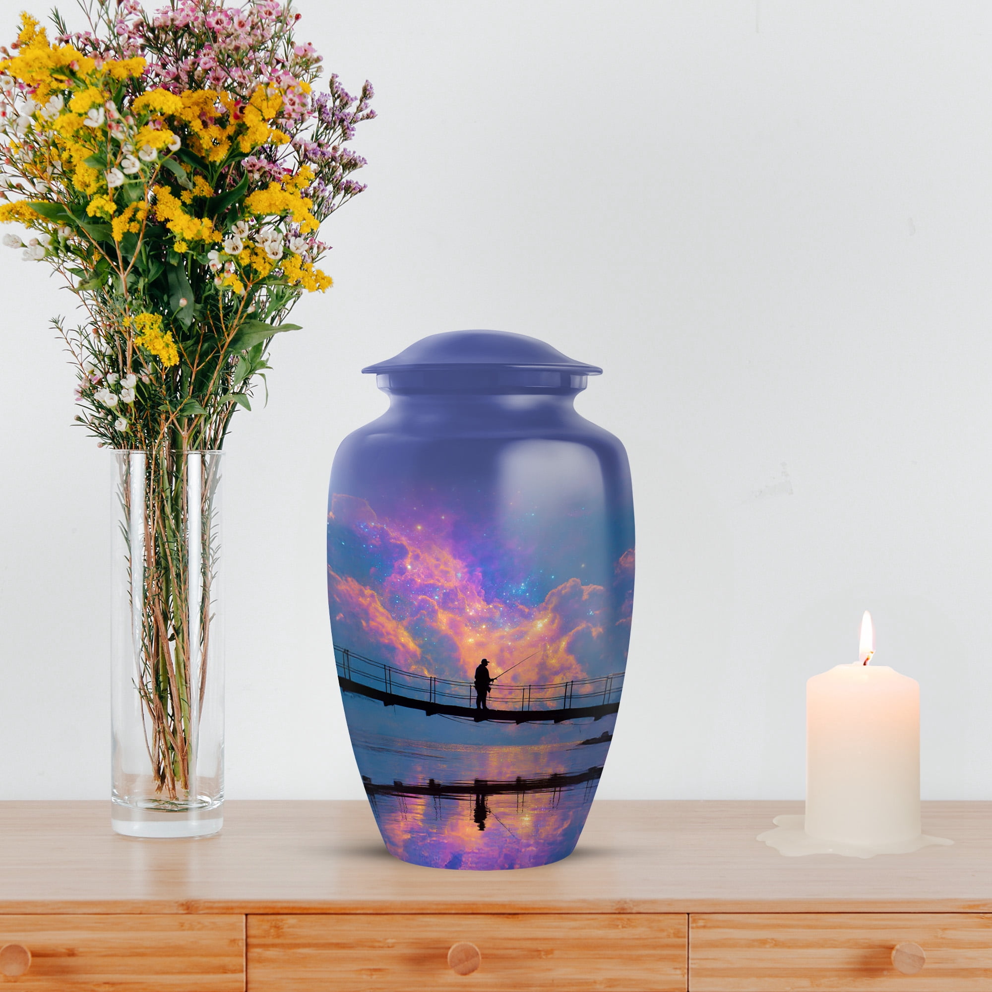 MUKTIVE Fishing Urn Human Ash, Adult Female 10 Inch Large Ash Holder, River Keepsake 3 Inch Cremation Urns for Human Ashes, Purple Funeral Urns for Ashes Adult Male (1 Large, 4 Keepsake)