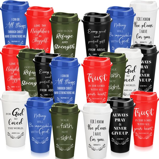 Tazas de café Skylety Bible Verse, 16 onzas, reutilizables, paquete de 20 unidades de plástico