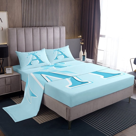 Erosebridal Monogrammed A Sheet Set Twin, Initial Letter Bedding Sets Twin Size, Blue Bow Reversible Twin Sheet Sets, Super Cozy Bedroom Decor, 3 Pieces