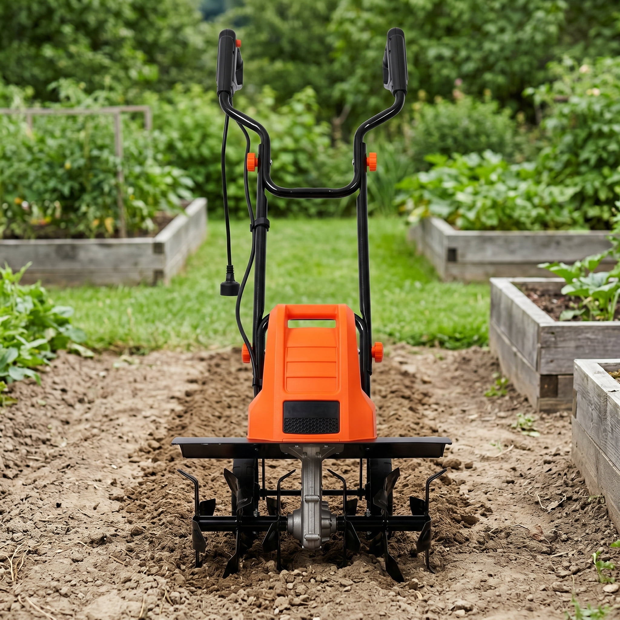 Corded Electric Garden Tiller 13.5AMP 120V, 18in Width 9in Depth, 24 Steel Tines Adjustable Wheels for Soil Digging Lawn Care