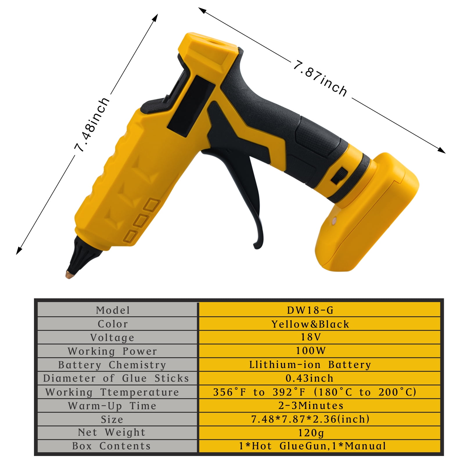 Cordless Hot Glue Gun for DeWalt 20V Batteries, Full Size High Temperature 100W Fast Heating Suitable for DIY Crafts Decoration Jewelry Woodworking