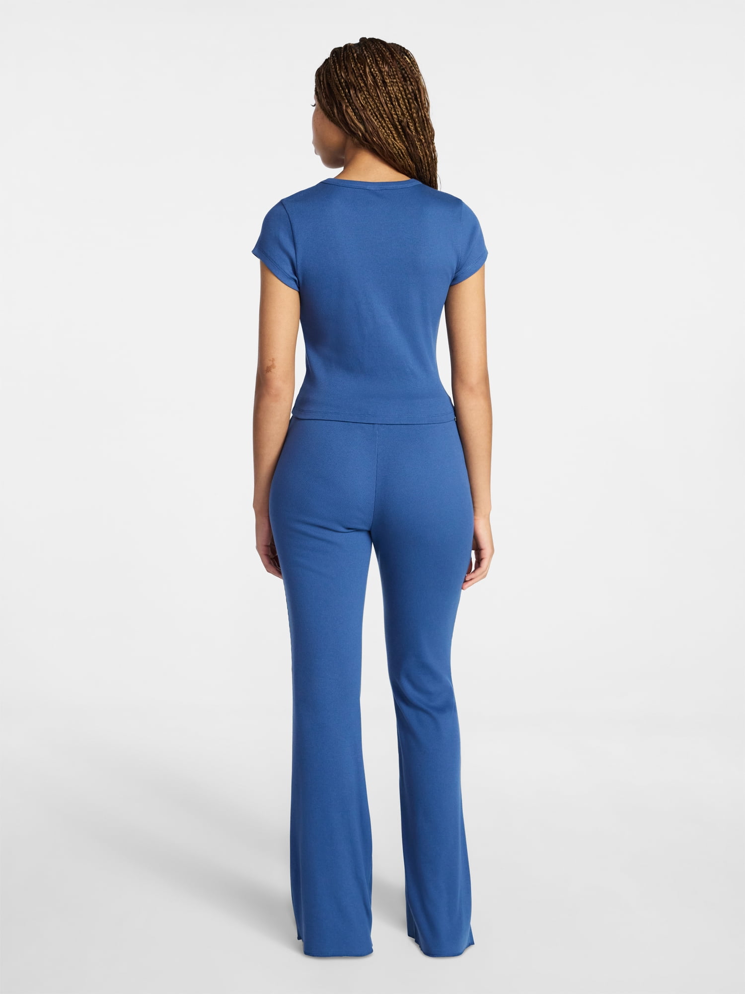 No Boundaries Rib Tee and Pants Sleep Set, 2-Piece, Women's XXS-3X
