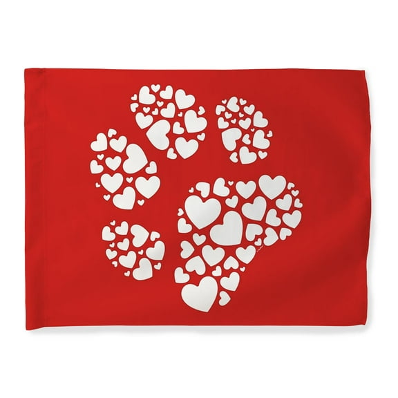 ThisWear Valentines Day Flag Hearts Paw Print Outline Valentines Day Horizontal House Flag Pawprint