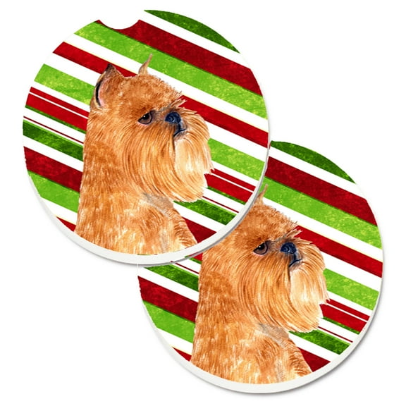 Brussels Griffon Candy Cane Holiday Christmas Set of 2 Cup Holder Car Coasters