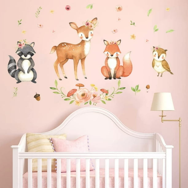 Stickers Muraux Autocollants Moonlight bois herbe renard fond mur  autocollant Décoration Murale Chambre Enfants Salon