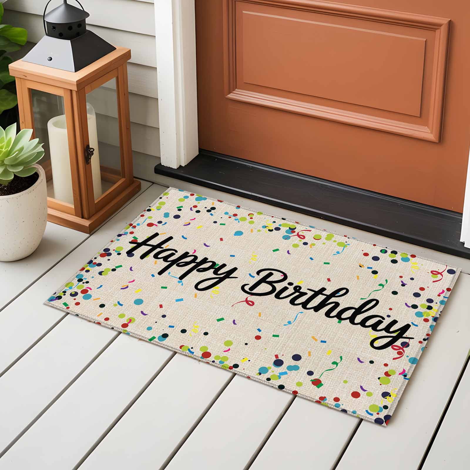 Beige Birthday Large Area Rugs for Bedroom Living Room, Non Slip Carpet Bedside Rug, Colorful Confetti Ribbons Polka Dots Classroom Rectangular Floor Cover Kitchen Accent Rug 2'x3' for Office