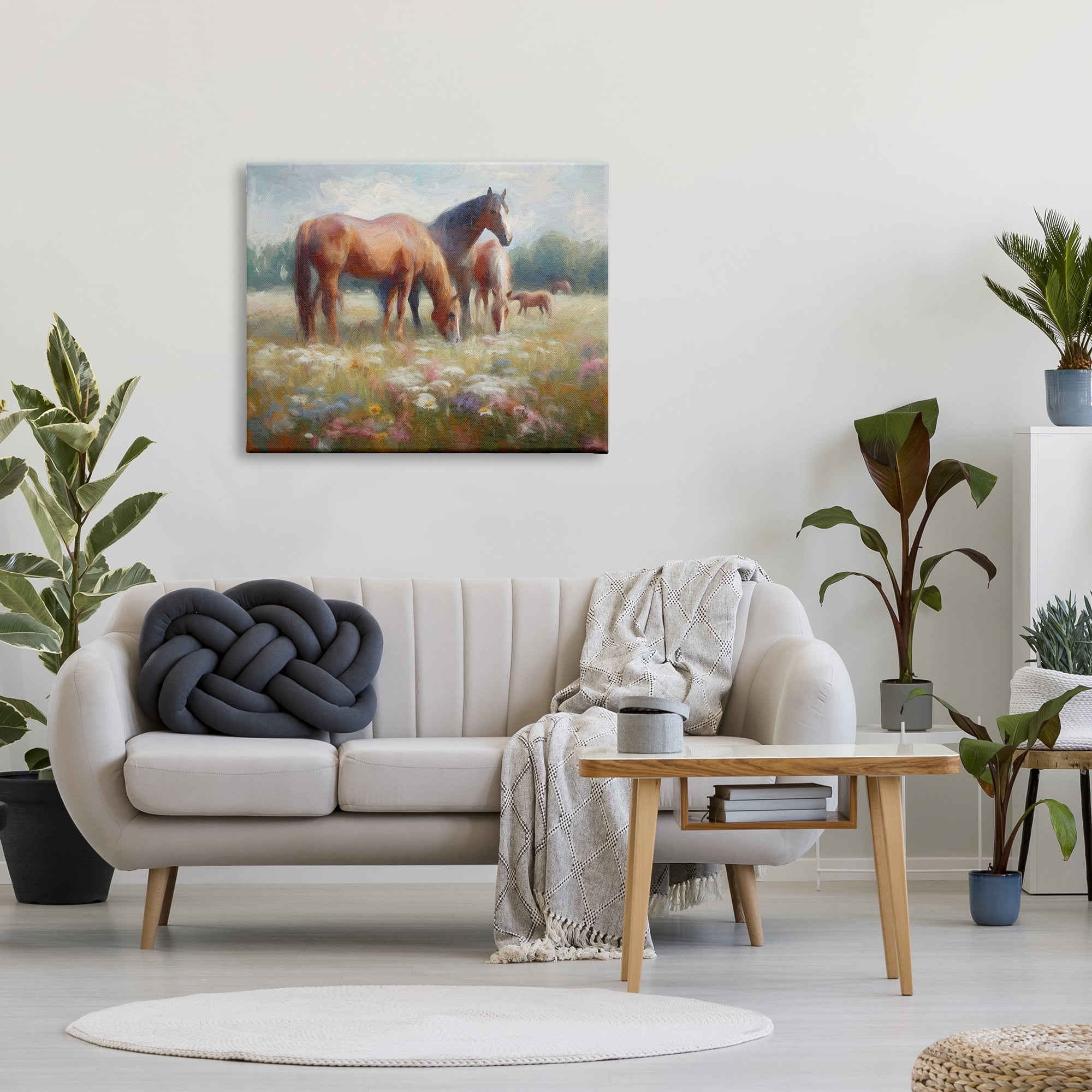 Stupell Industries Horse Family in Meadow Animals & Insects Painting Gallery Wrapped Canvas Art Print Wall Art, 40 x 30