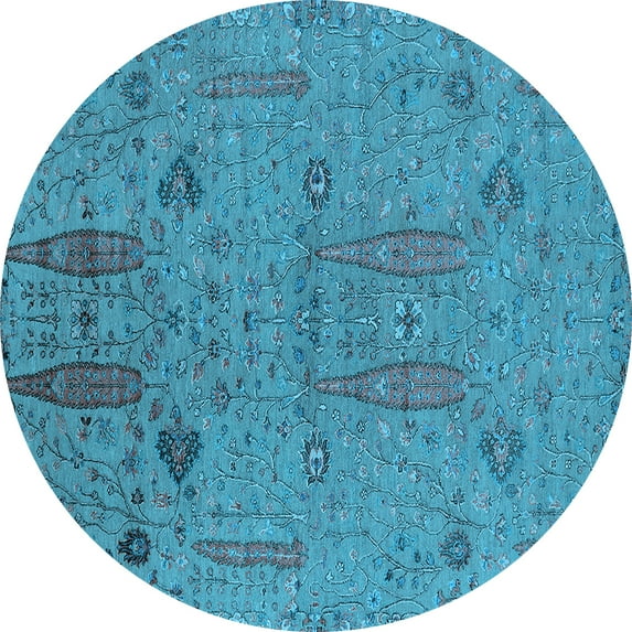 Ahgly Company Indoor Round Oriental Light Blue Industrial Area Rugs, 4' Round