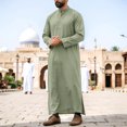 thumbnail image 2 of Telankuip Muslim Long Sleeve Stand Collar Traditional Arab Robe for Men Solid Color Long Sleeve Ankle Length Shirts Loose Fit Prayer Garment with Side Slits Army Green L, 2 of 4