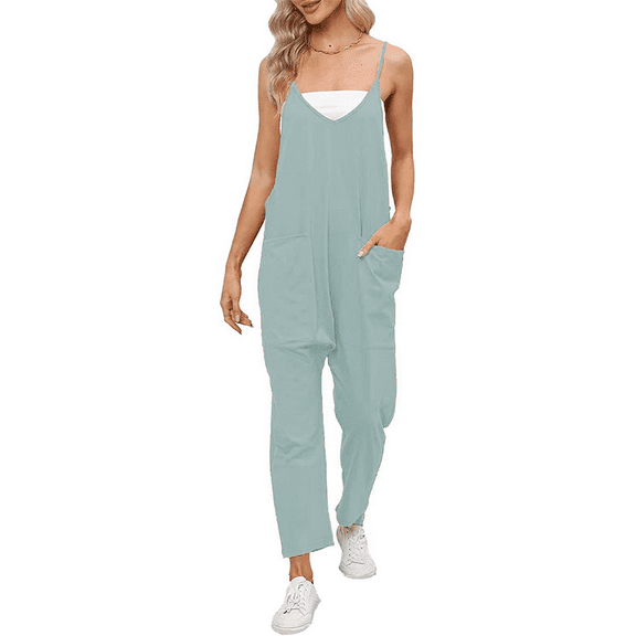 Jumpsuits for Women Casual Summer Overalls Sleeveless Spaghetti Strap Romper Jumpers Trendy Beach Vacation Outfits Cyan S