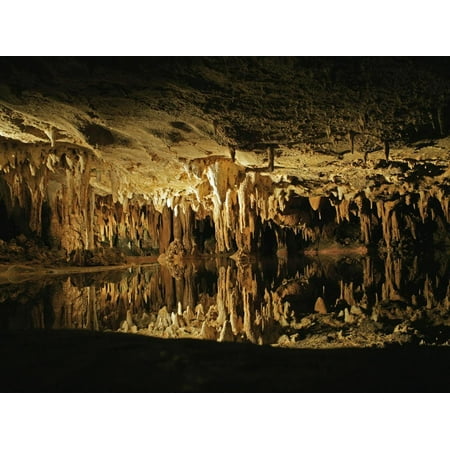 Dream Lake Reflects a Mirror Image of the Hanging Stalactites, Luray Caverns, Virginia Print Wall Art By