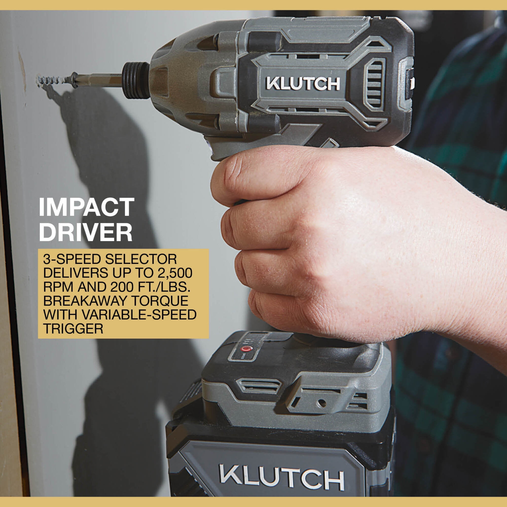 Klutch 1/2in. Hammer Drill/Driver and 1/4in. Impact Driver Kit, KLiQ 20V, Brushless, Cordless, 2.0Ah