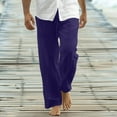 thumbnail image 2 of Jinhomg Men’S Cotton Linen Pants Casual Loose Drawstring Pants Elastic Waist Straight Long Trousers Lightweight Flowy Beach Pant with Pockets Purple,XXL, 2 of 7
