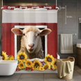 thumbnail image 3 of Sheep Sunflower No Hook Shower Curtain with Snap in Liner Blue Yellow Flower Bee Farms Animal Oil Painting Waterproof Bathroom Shower Curtain with See Through Top Window for Bathtub 72" x 72", 3 of 9