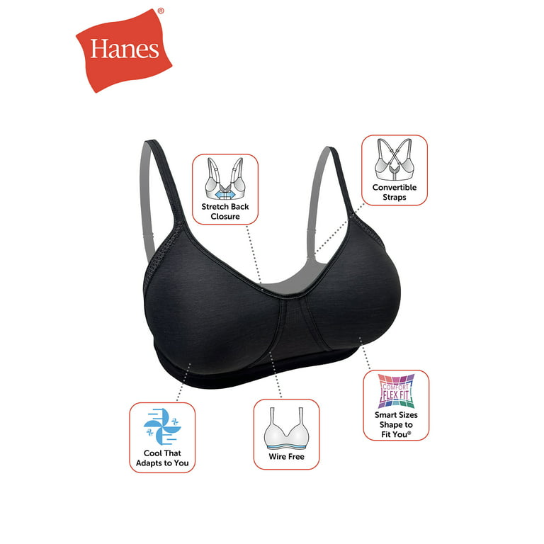 Hanes Women's Wireless Bra with Cooling, Seamless Smooth Comfort Wirefree  T-Shirt Bra