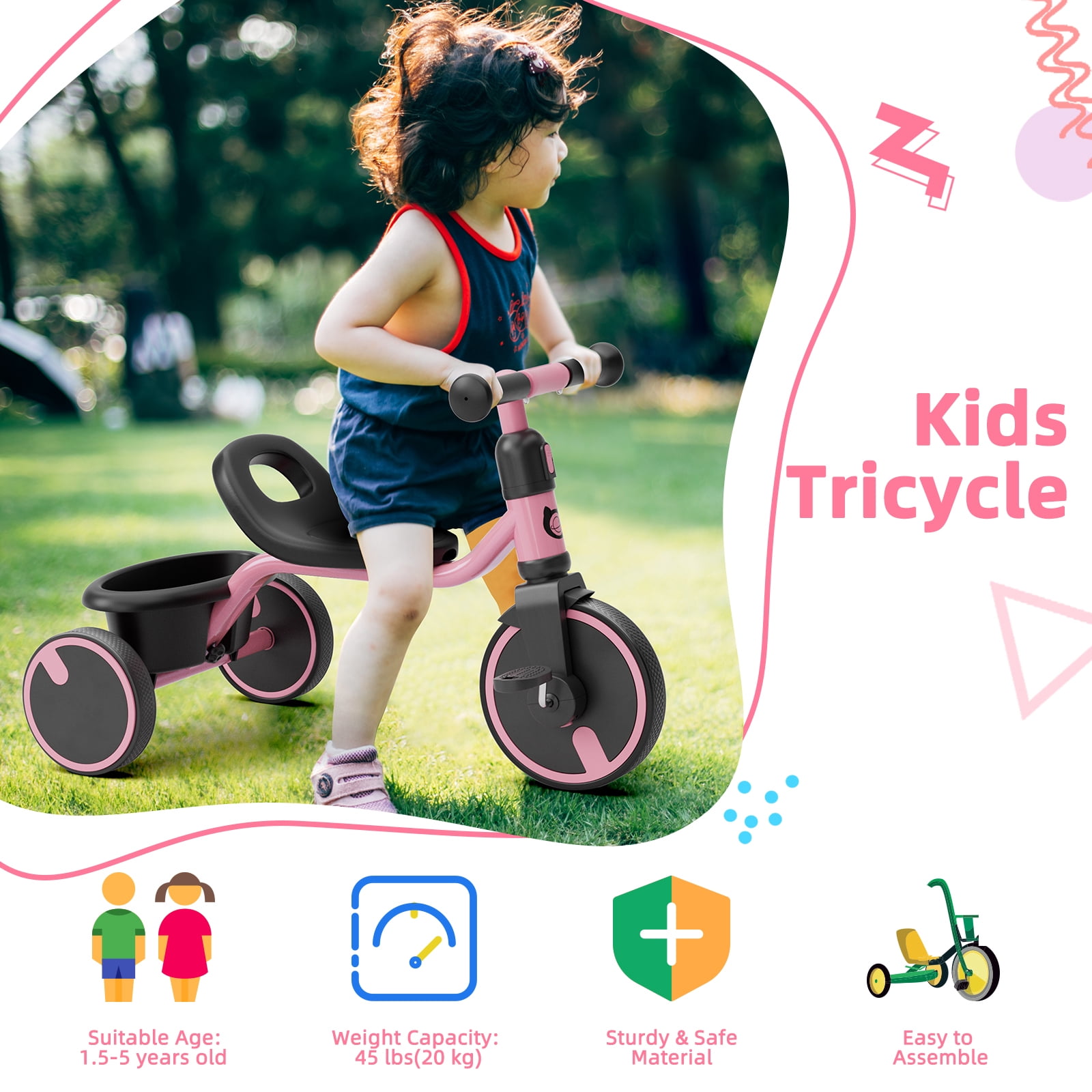XJD 5-in-1 Toddler Bike for 1-4 Years Old Boys Girls