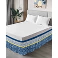 thumbnail image 4 of Blue Yellow Wrap Around Bed Skirts for California King Bed 16" Drop,Bed Skirt with Adjustable Elastic Belt Dust Ruffle Bed Valance Botanical Floral Motifs Wildflower Striped Bed Frame Cover, 4 of 7