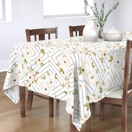 

Cotton Sateen Tablecloth 70 x 90 - Peach Roses Blush Mod Flower Diamond Baby Girl Neutral Print Custom Table Linens by Spoonflower