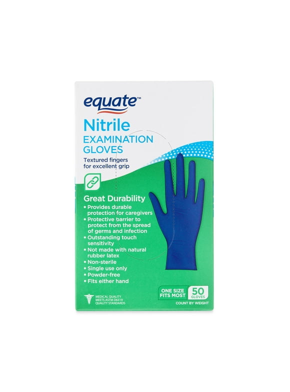 Equate Nitrile Exam Gloves, One Size Fits Most, 50 Count