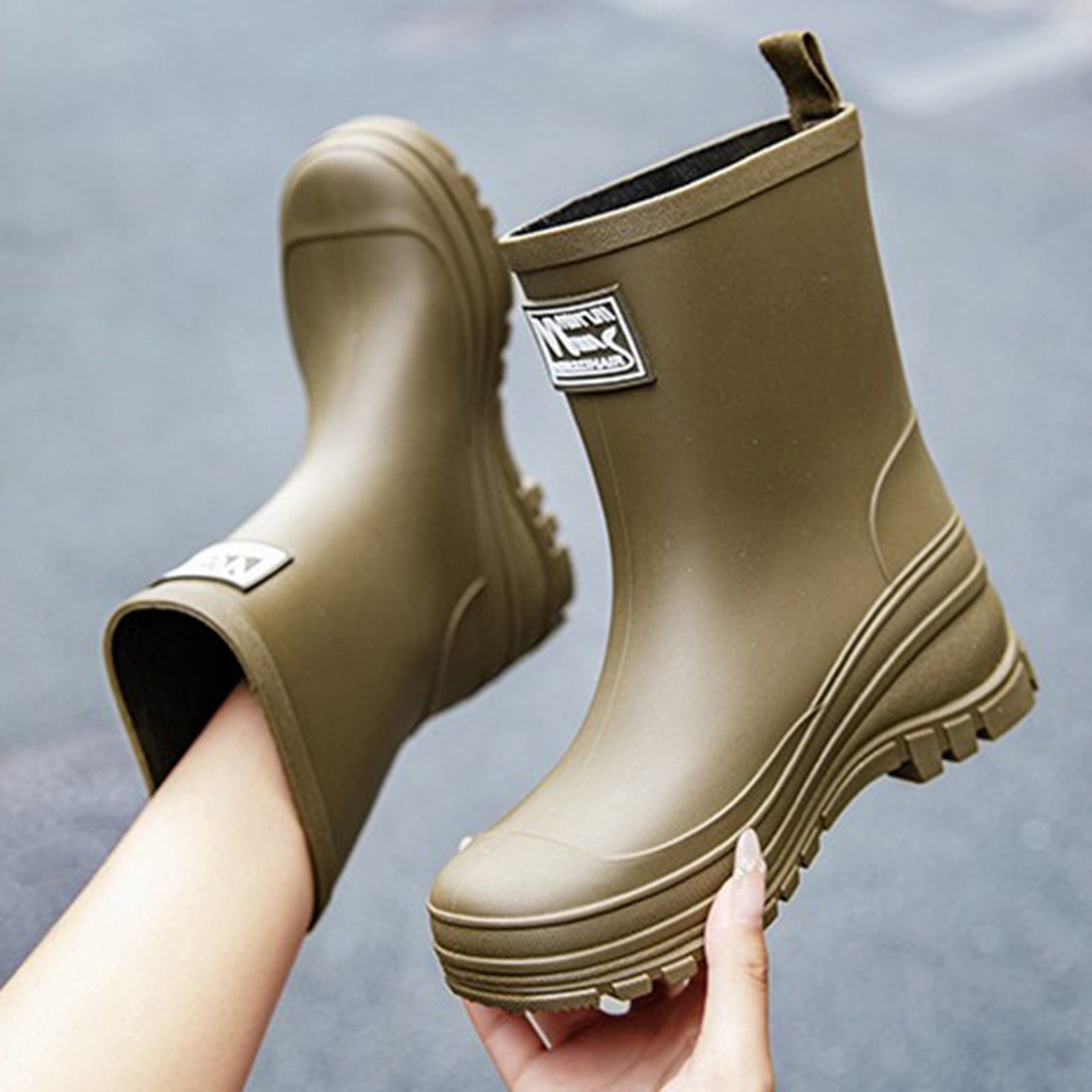 Rain Boots for Women Waterproof Mid Calf Rain Boots Wide Calf Garden Shoes Womens Rain Boots (Army Green 15)