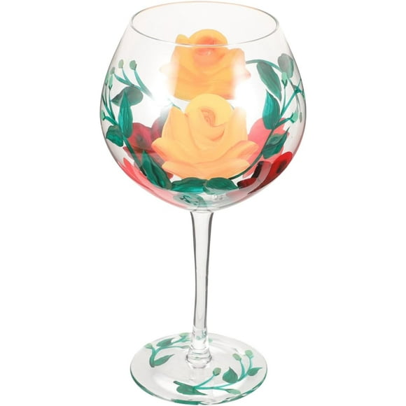 shiyou-Wine Glass White and Red Wine Glass Colorful Flowers Artisan Painted Goblets Hand Painted Balloon Wine Glasses Wine Unique Stem Glasses Home Birthday Wedding Housewarming