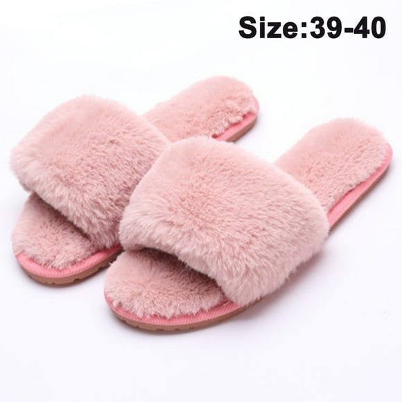 Women Fuzzy House Slippers Summer Open Toe Furry Slippers Fluffy Memory Foam Slippers for Women