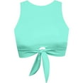 thumbnail image 3 of Women's Solid Tie Front Crop Trendy Cozy Tankini Top Knotted High Neck Sports Bra Padded Swimsuit Bathing Suit Green S, 3 of 5
