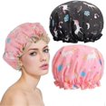thumbnail image 1 of ZHAOCHENG Gorro de ducha, 2 piezas, gorros de ducha impermeables, reutilizables, con banda elástica, doble capa, respetuosos con el medio ambiente, 1 of 1