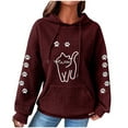 thumbnail image 2 of Sweatshirts for Women Waffle Hoodies Cute Cats Print Hood Sweatshirt Fall Winter Long Sleeved Round Neck Pullover Tops Outwears with Pocket, 2 of 3