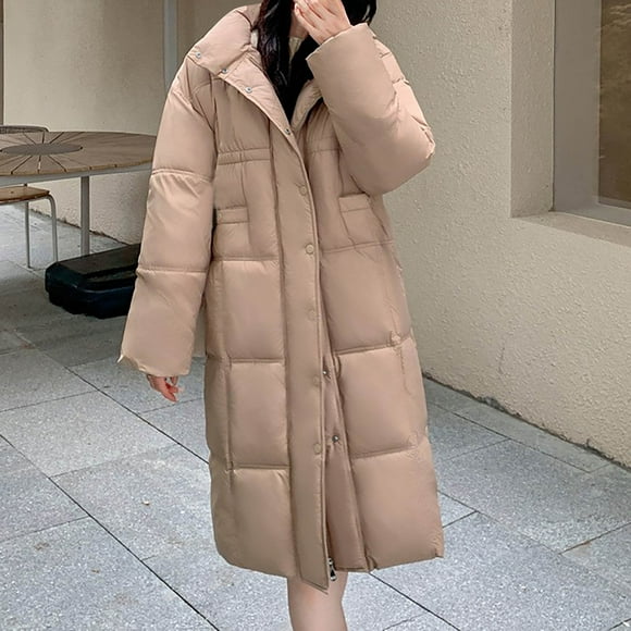 EGNMCR Womens Long Puffer Coat, Long Sleeve Padded Winter Down Coats, Hooded Parka Jacket Women's Fashion Loose Long Sleeve Cotton-Padded Jacket Long Frock Coat Women Coat