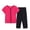 Hot Pink, variant on Seductiva 2 Piece Lounge Pjs Women Summer Middle Embroidered Short Sleeve Color Block T Shirt Set