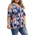 thumbnail image 2 of Camisa de mujer Blusa estampada con hombros descubiertos y manga corta con cuello en V, Azul marino, 5XL Methold AP002468-25, 2 of 5
