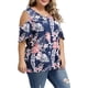 thumbnail image 3 of Camisa de mujer Blusa estampada con hombros descubiertos y manga corta con cuello en V, Azul marino, XXL tholdsy AP002468-22, 3 of 5