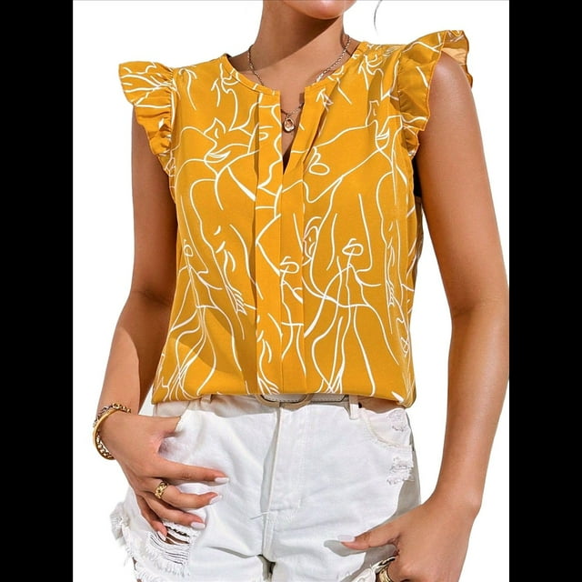 Blusas de Verano para Mujer, Elegantes, Informales, de Corta y con Estampados. Amarillo L