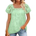 thumbnail image 5 of Fsqjgq T Shirts for Women Pack Plus Size Peach Top 2024 Summer Women's New Square Collar Lace Hollow Short Sleeved Chiffon Shirt Womens Tops Summer, 5 of 6