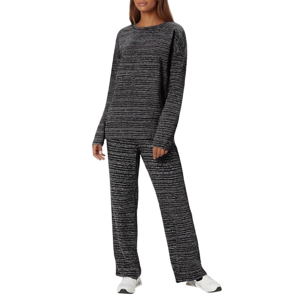 FRSASU Women's 2 Piece Classic Striped Outfits Full Sleeve Lounge Long Sweatpants Jogger Matching Tracksuits Sports Sets Black XL(XL)