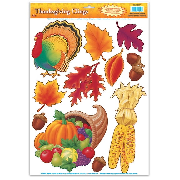 Club Pack of 132 Fall Harvest Thanksgiving Window Clings 17"