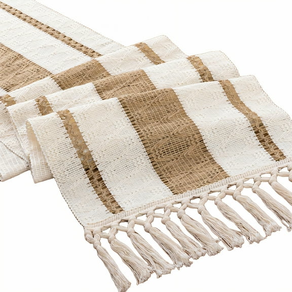 AUQ Table Runner,Knotted Fringe Ends Kitchen Table Decor,Breathable Fiber Surface Farmhouse Table Decor,Style1,30*140cm