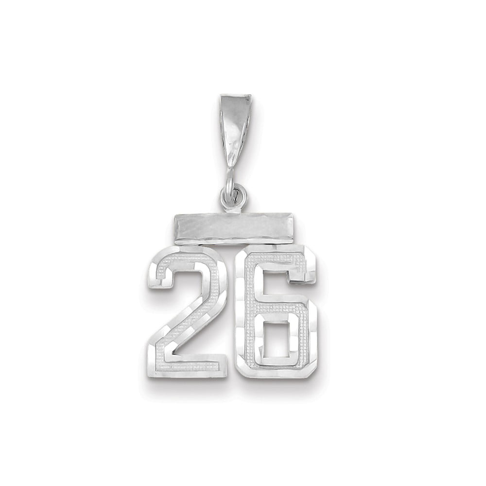14K White Gold Small Shiny-Cut Number 26 Charm 