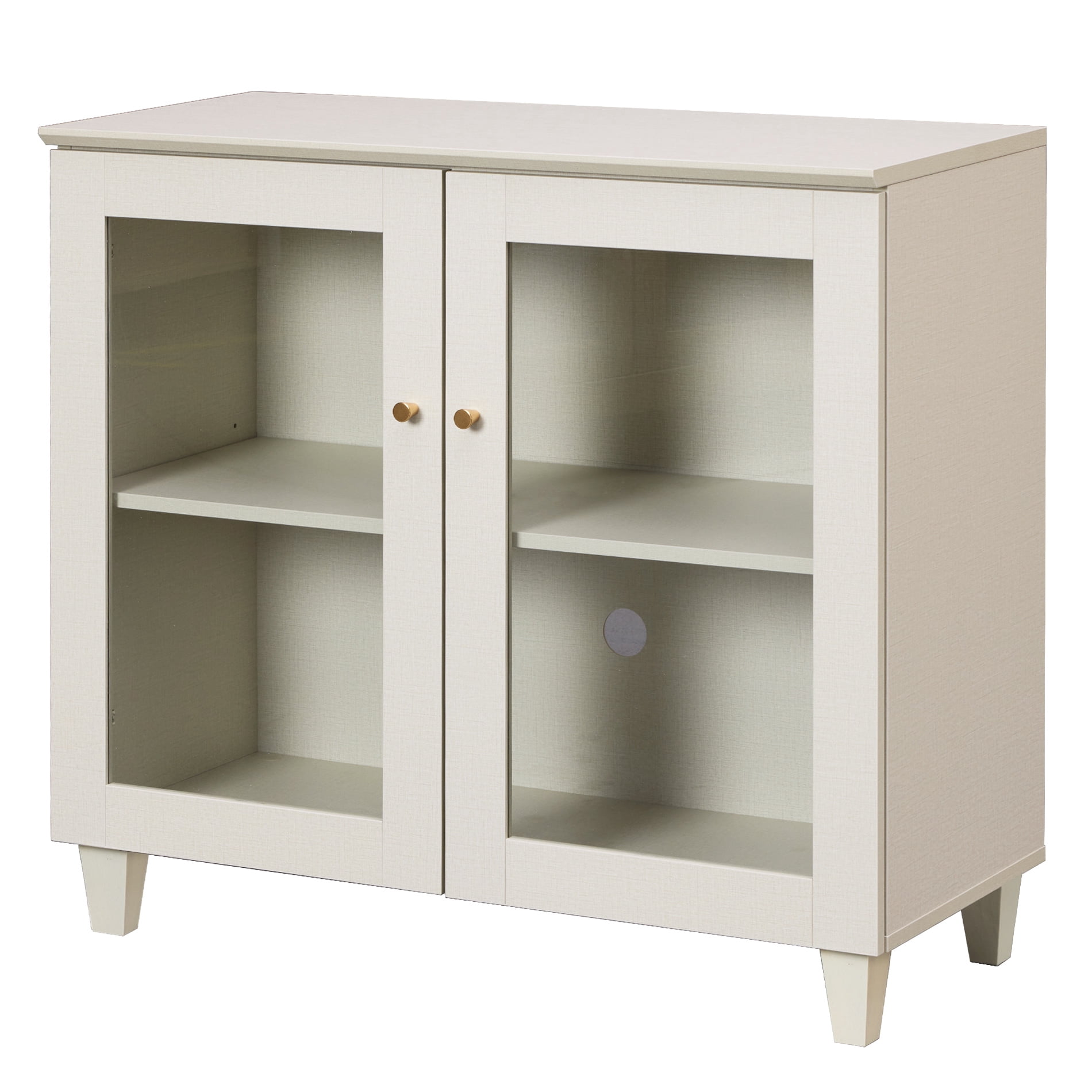 Large Bedroom Nightstand with Glass Doors, Tall Bedside Table with Adjustable Shelf and Cable Management, Beige