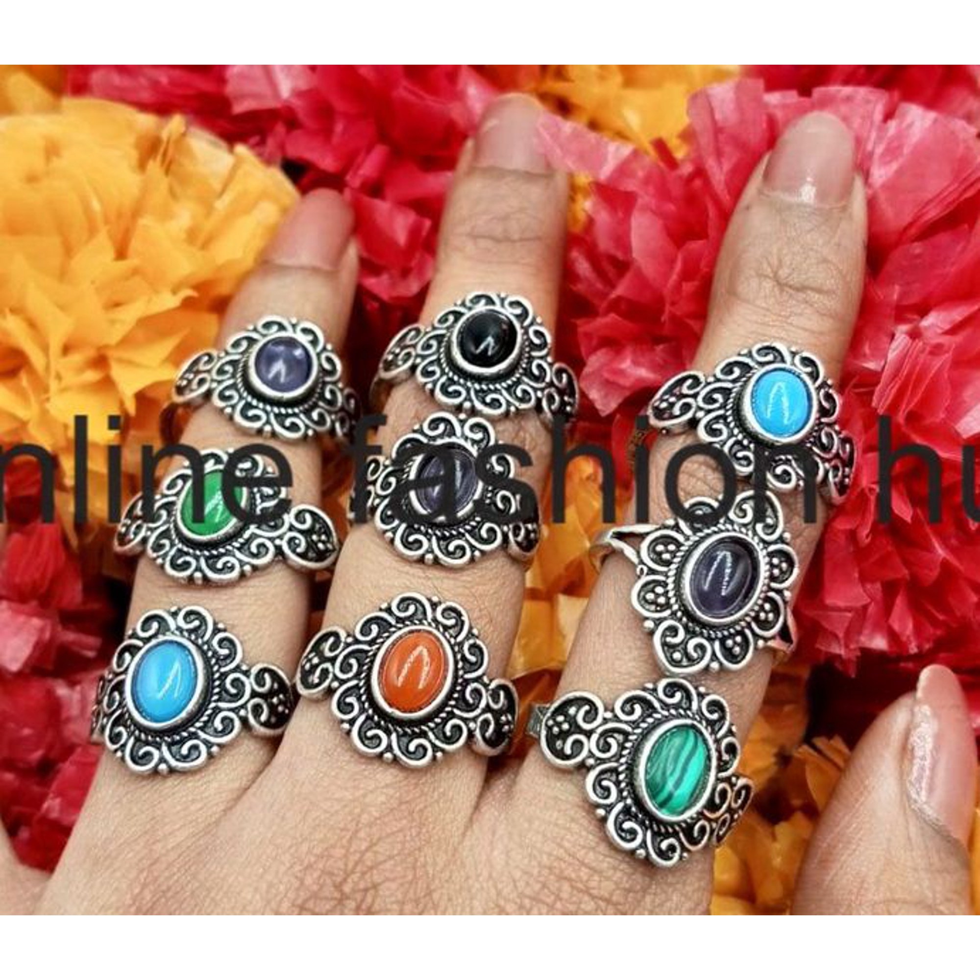 Amethyst & Mix Gemstone 925 Sterling Silver Plated Handmade 25pcs Ring
