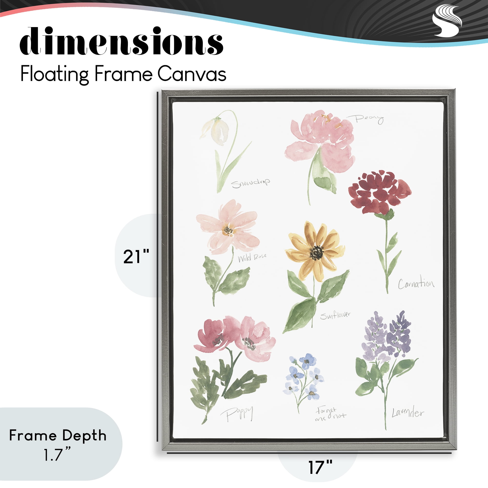 Stupell Industries Labeled Flower Varieties Gray Framed Floater Canvas Wall Art, design by Lucille Price