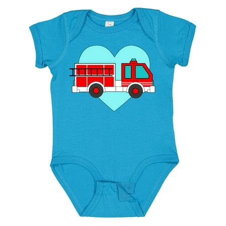 

Inktastic Valentine Fire Truck with Blue Heart Gift Baby Boy or Baby Girl Bodysuit