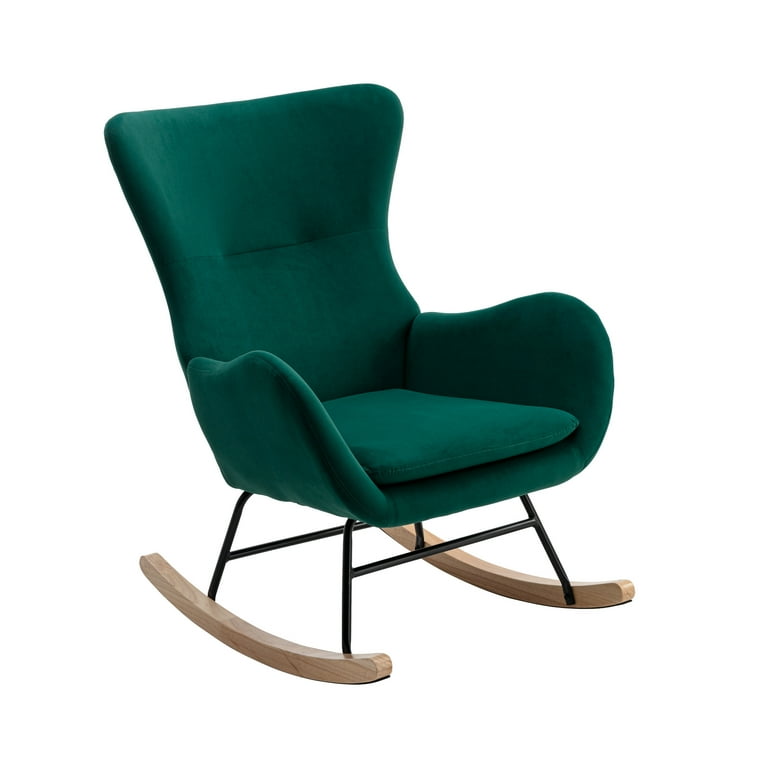 Modern Accent Rocking Chair Velvet Upholstered Nursery Glider Rocker Chair Comfy Side Armchair Rocking Arm Chair with Padded Seat and High Backrest Solid Wood Legs for Living Room Green Walmart