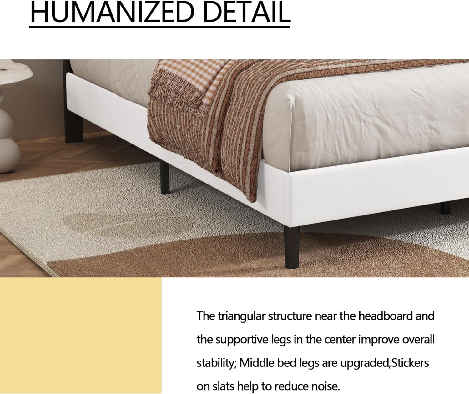 King Size White Modern Upholstered Platform Bed Frame with Button Tufting Headboard Solid Wood Slats Support No Box Spring Needed Easy Assembly