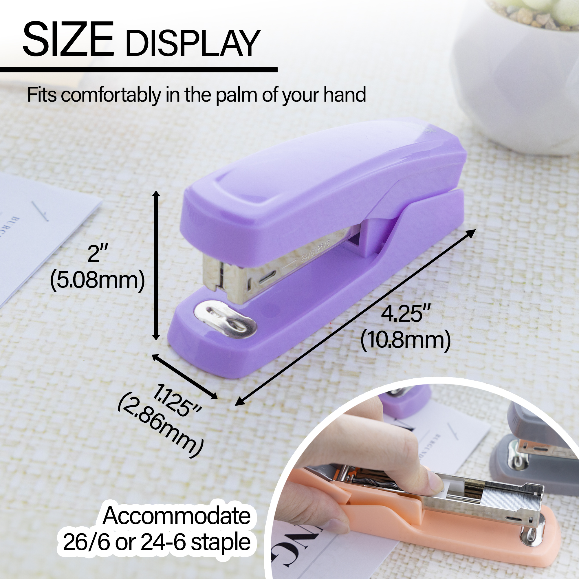 BAZIC Desktop Stapler with 50 Staples (26/6), Assorted Pastel Color Standard Stapler, 15 Sheet Capacity, Ergonomic Jam Free, 6-Pack