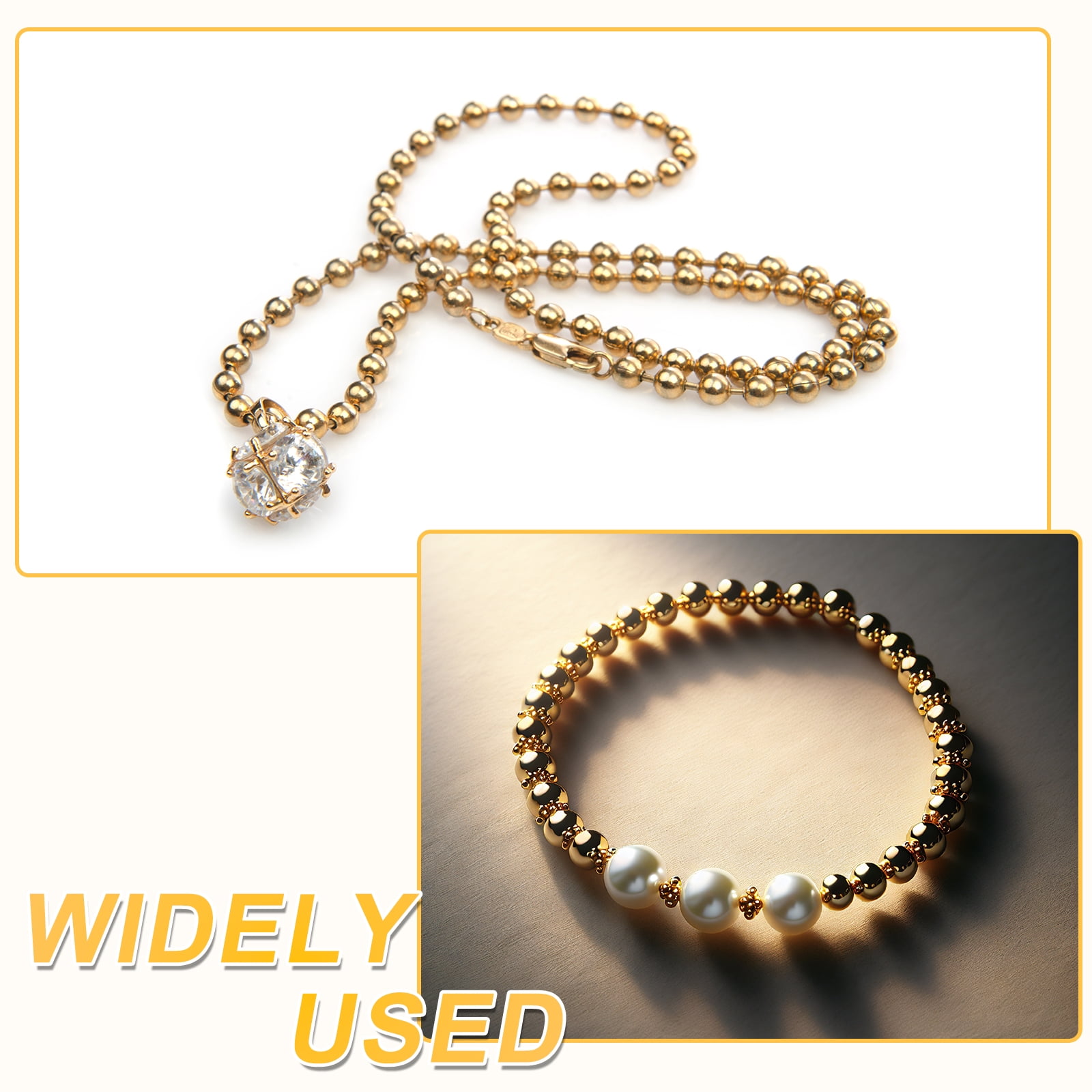 Uxcell 200pcs Spacer Beads, 6mm Round Filled Spacer Beads, Seamless Smooth Brass Loose Beads for Bracelets Necklaces Earrings Crafts Bulk Supplies, Champagne Gold Tone